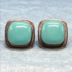 Vintage TAXCO Turquoise Stone Sterling Silver Earrings Clip MEXICO 925